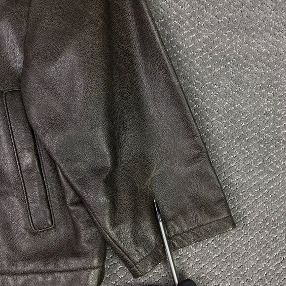 Eddie Bauer Leather Jacket Men's Large Short Brown Distressed Full Zip Bomber - Picture 2 of 15